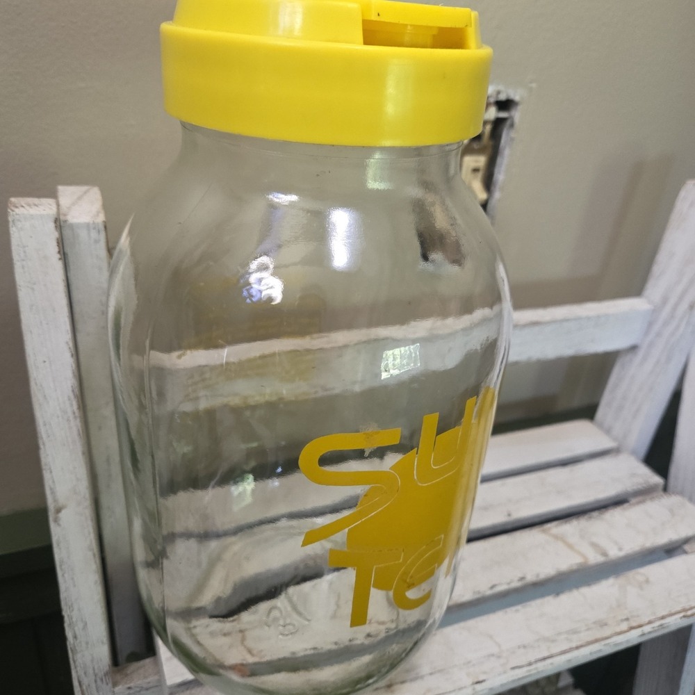 Sun Tea Ice Tea Recipe Vintage Carlton 3 Liter Glass Jar Yellow Clear - Picture 3 of 14